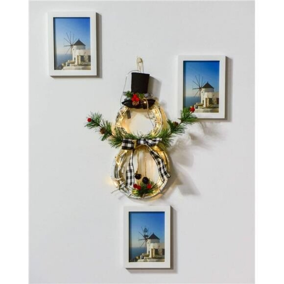 Lighted Christmas Wreath Decoration, 16 x 8 Inch Grapevine Wreath with Hat & Bow - Picture 3 of 6